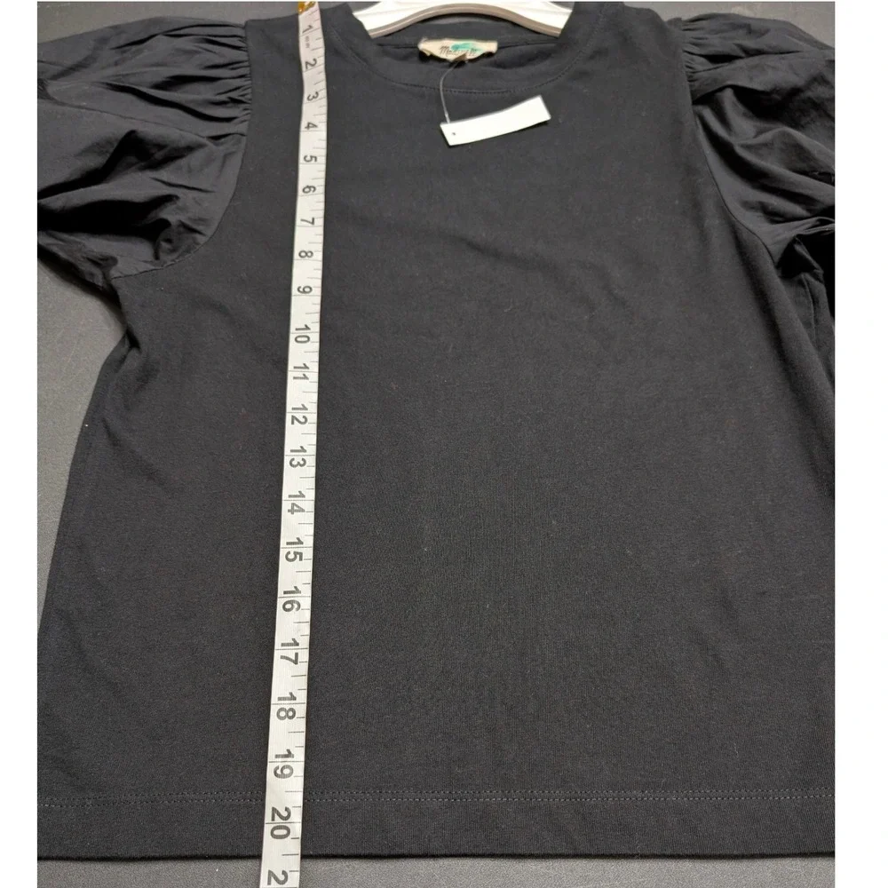 Madewell Black Pleated Puff Cuff Sleeve Mixed Media Cotton Poplin Top XS